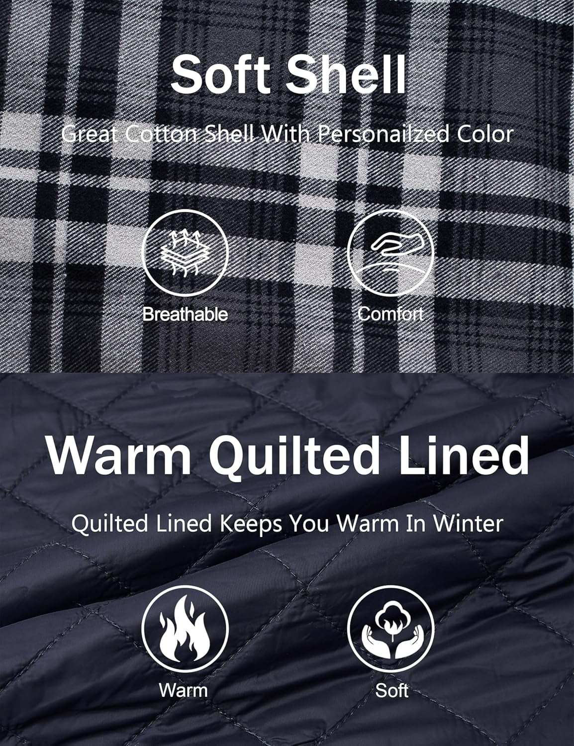 Men'S Quilted Lined Flannel Hoodie Jacket Cotton Button down Shirt Jacket Long Sleeve Plaid Shirt Shacket - Rush2Wait Travel Co.